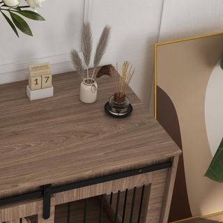 Caseta para Perros Grandes Multiuso, Kennel para Perros de Madera con Puerta Corredera para Interior, 98X58X61Cm, Marrón