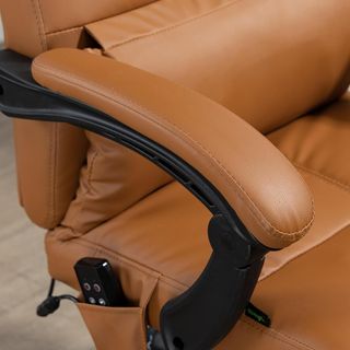 Silla De Oficina Ergonómica Masajeadora Y Calentada, Silla De Escritorio Reclinable Balanceo Altura Ajustable Con Respaldo Alto Y Reposapiés, De Cuero PU Para Computadora, Marrón Claro