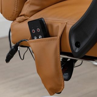 Silla De Oficina Ergonómica Masajeadora Y Calentada, Silla De Escritorio Reclinable Balanceo Altura Ajustable Con Respaldo Alto Y Reposapiés, De Cuero PU Para Computadora, Marrón Claro