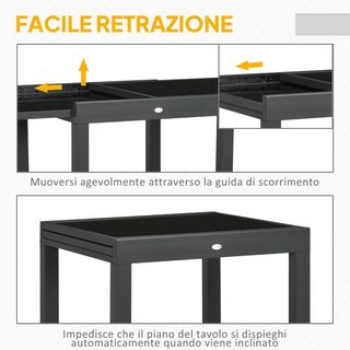 Mesa de Jardín Extensible de 80/160X80X75 Cm, Mesa de Comedor Extensible para 4-6 Personas Rectangular de Aluminio con Tapa de Vidrio Templado, para Patio, Terraza, Balcón, Negra