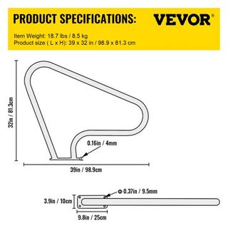 Barandilla de piscina 39x32" Barandilla de piscina de acero inoxidable 304 Capacidad de carga de 250LBS Barandilla de piscina a prueba de óxido Humanizada con cubierta de agarre azul y broca M8 y ...