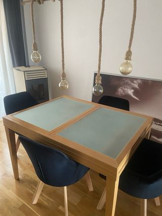 Mesa de comedor plegable madera y cristal