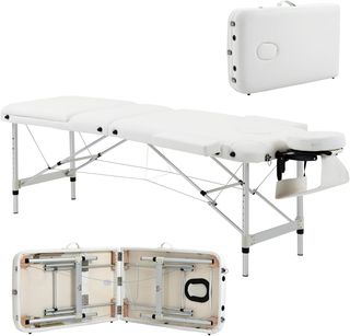 Cama De Masaje Plegable Con Altura Ajustable, Cama Profesional Para Masajes De Aluminio Y Plástico, 215X81X61-84 Cm, Blanco