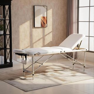 Cama De Masaje Plegable Con Altura Ajustable, Cama Profesional Para Masajes De Aluminio Y Plástico, 215X81X61-84 Cm, Blanco