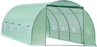 Invernadero para Plantas en Túnel, Invernadero para Huerto Exterior con Puerta Enrollable y 8 Ventanas, 6X3X2 M, de Acero y PE, Verde