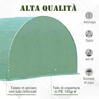 Invernadero para Plantas en Túnel, Invernadero para Huerto Exterior con Puerta Enrollable y 8 Ventanas, 6X3X2 M, de Acero y PE, Verde