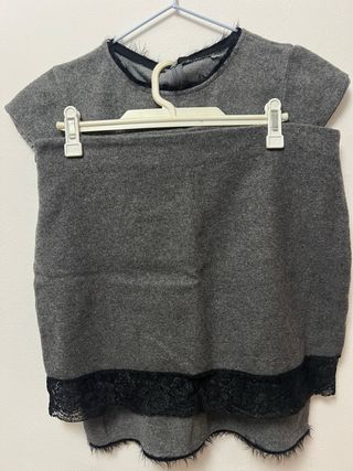 Set gonna e maglietta grigia con pelo elegante M