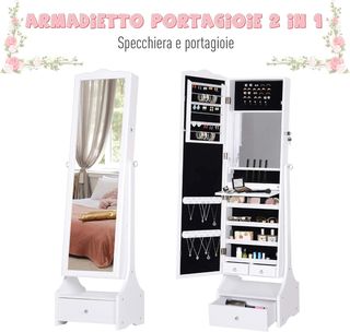 Armario de Joyas LED con Espejo y Base de Cajón Organizador de Joyas y Accesorios 45X36X150 Cm