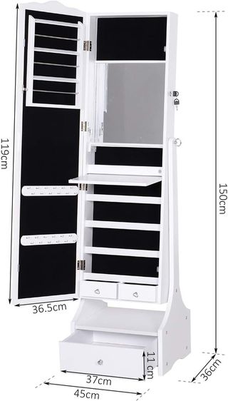 Armario de Joyas LED con Espejo y Base de Cajón Organizador de Joyas y Accesorios 45X36X150 Cm