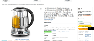 Hervidor FOHERE Vidrio 2200W 1.7L LCD