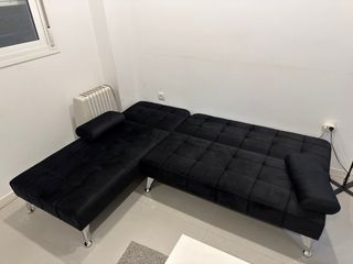 Sofá Cama Chaise Longue Negro Terciopelo