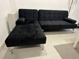 Sofá Cama Chaise Longue Negro Terciopelo