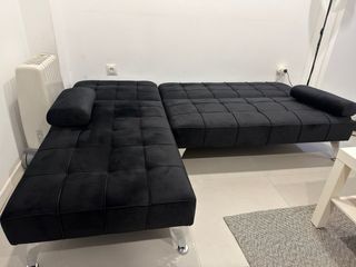 Sofá Cama Chaise Longue Negro Terciopelo