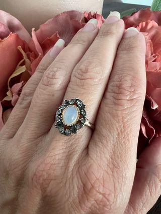 Anillo antiguo plata con piedra ovalada