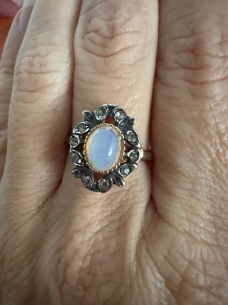 Anillo antiguo plata con piedra ovalada