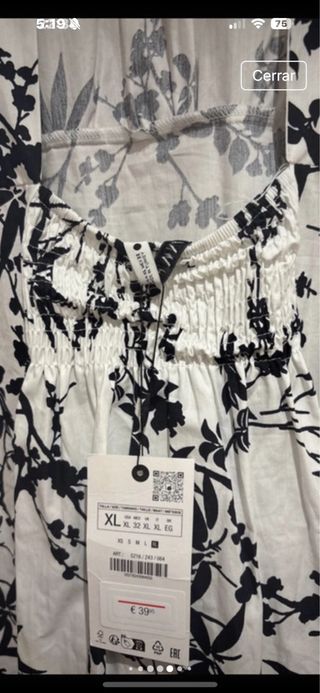 Vestido Zara floral blanco y negro