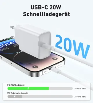 Paquete de 2 20 W USB-C cargador rápido + 2 m USB-C a Light-Ning cable de carga rápida compatible con iPhone