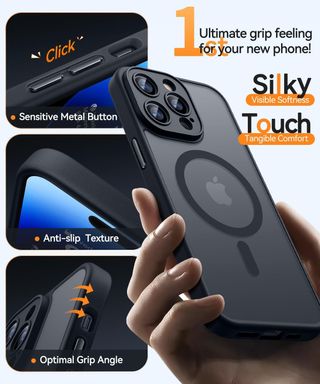 Funda Magnética para iPhone 14 Pro , Compatible con MagSafe, Carcasa Fondo Mate Translúcido,Negro