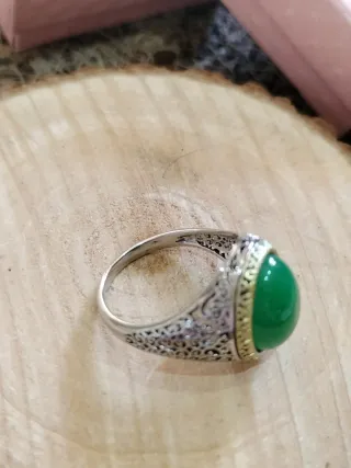 Anillo Plata Tibetana Artesanal Piedra Verde