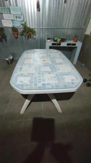 Mesa Terraza 160cm Mosaico Azul/Blanco