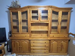 Mueble de salón 3 cuerpos madera y cristal