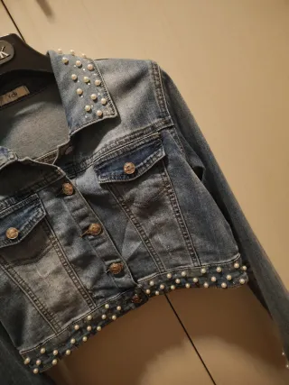 Giubbetto ragazza jeans corto con perle