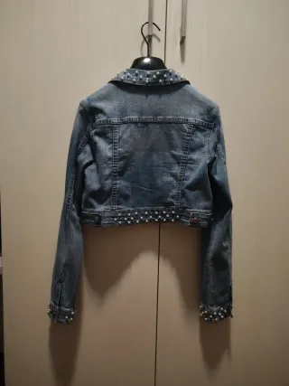 Giubbetto ragazza jeans corto con perle