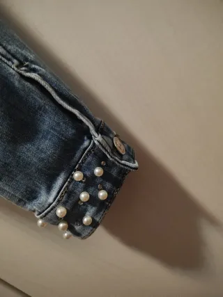 Giubbetto ragazza jeans corto con perle