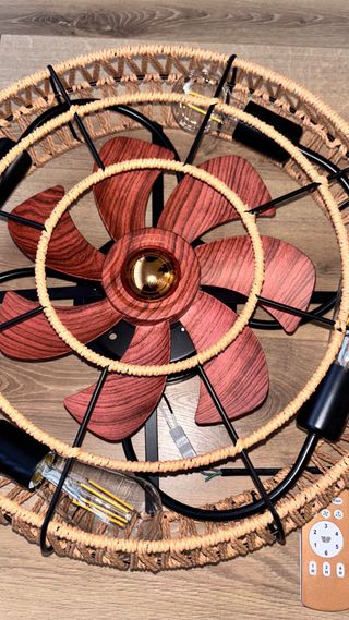 Ventilatore soffitto lampadario corda juta