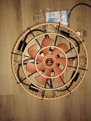 Ventilatore soffitto lampadario corda juta