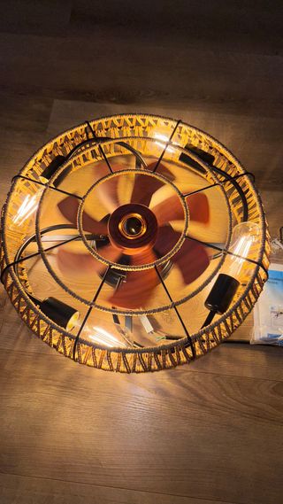 Ventilatore soffitto lampadario corda juta