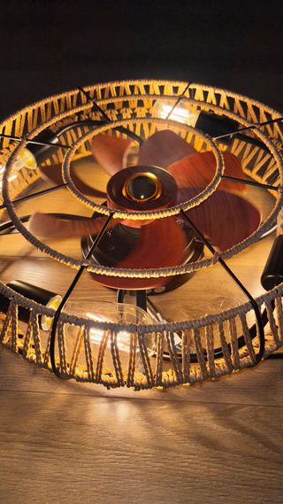 Ventilatore soffitto lampadario corda juta