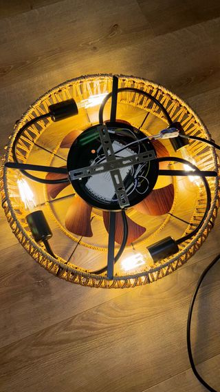 Ventilatore soffitto lampadario corda juta
