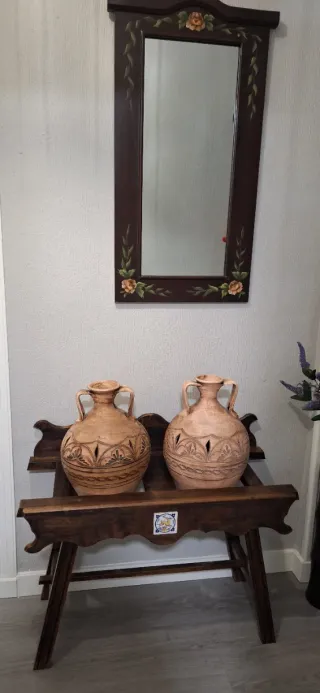 2 Cantareras de Cerámica con Soporte Madera y Espe