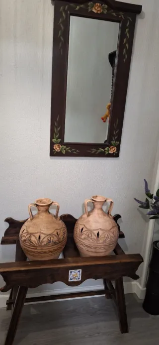 2 Cantareras de Cerámica con Soporte Madera y Espe