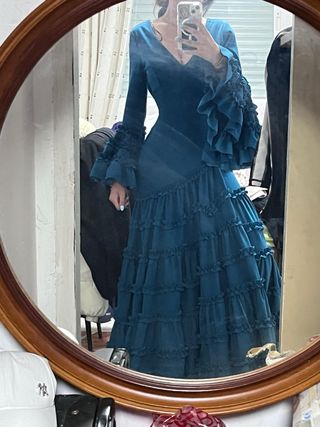 Traje Gitana Canastero Azul Petróleo