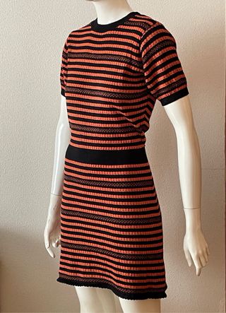 Vestido Zara punto rayas naranja y negro Talla M