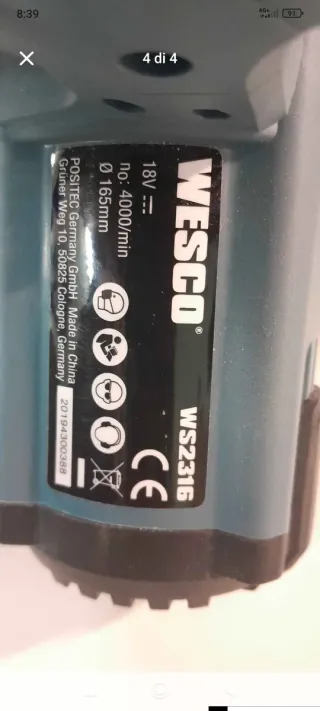 Sega circolare WESCO a batteria