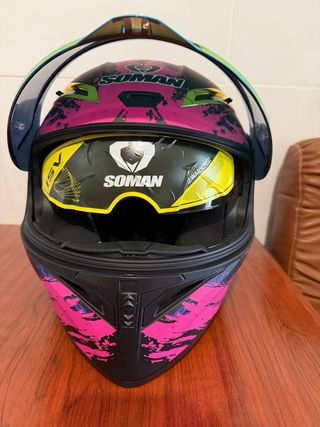 Casco Soman Moto Negro y Rosa