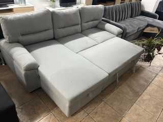 Sofá Cama Chaiselongue Gris con Arcón
