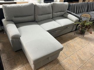 Sofá Cama Chaiselongue Gris con Arcón