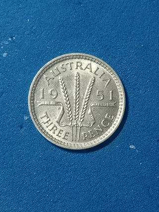 Moneta Australia 1951 Tre Pence Argento