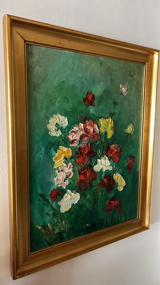 Cuadro grande antiguo flores pintadas