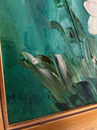 Cuadro grande antiguo flores pintadas