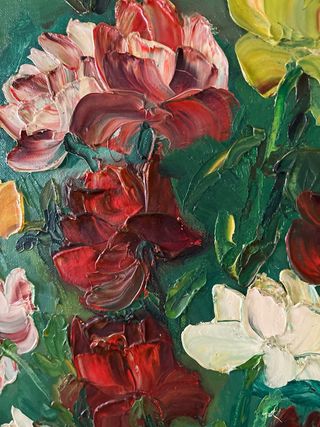 Cuadro grande antiguo flores pintadas