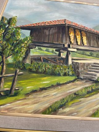 Cuadro grande antiguo paisaje madera