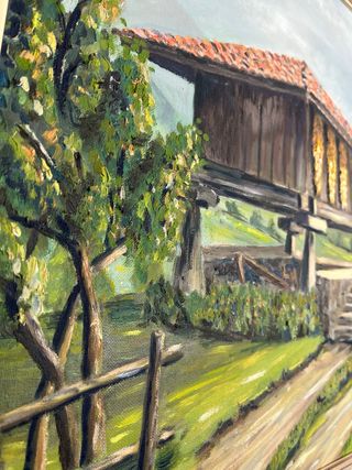 Cuadro grande antiguo paisaje madera