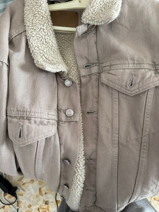 Giacca denim foderata in pelliccia beige