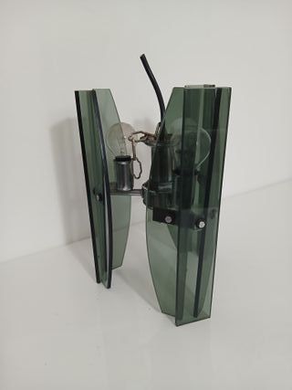 Lampadario Veca Anni 70 Vetro Molato Fumé Acciaio