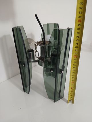 Lampadario Veca Anni 70 Vetro Molato Fumé Acciaio